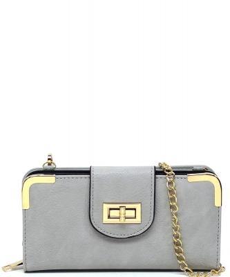 Fashion Turn Lock Crossbody Wallet AD041 GRAY